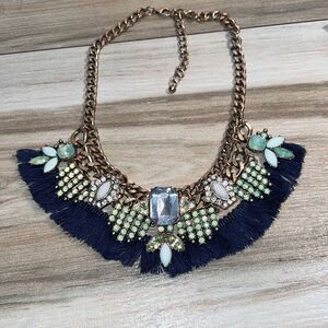 Rhinestone Encrusted Bib Collar Statement Necklace In Gold Tone